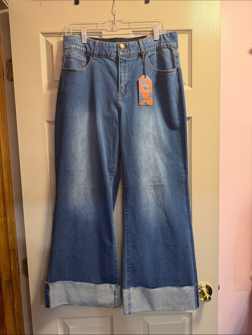 Indigo Poppy Wide Leg Cuffed Jeans